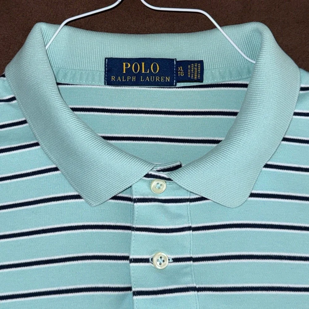 Polo Ralph Lauren Mens Striped Short Sleeve Polo Shirt‎ Aqua Navy XL